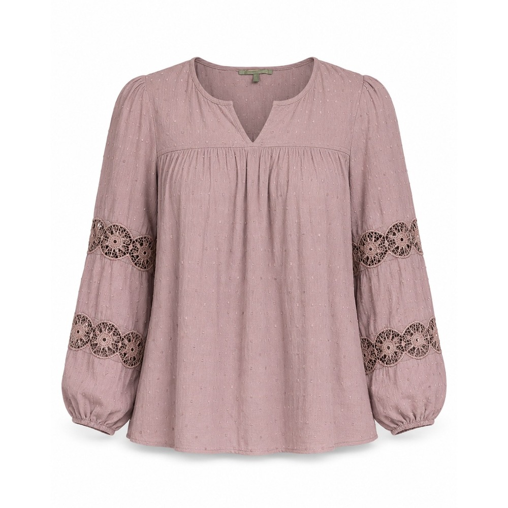 Boho Crochet Cottagecore Blouse Mauve Lagenlook Peasant Prairie Top Small